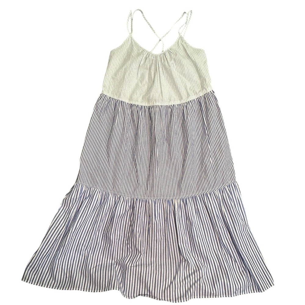 Free Assembly Womens Blue White Striped Tiered Maxi Dress Cotton Medium